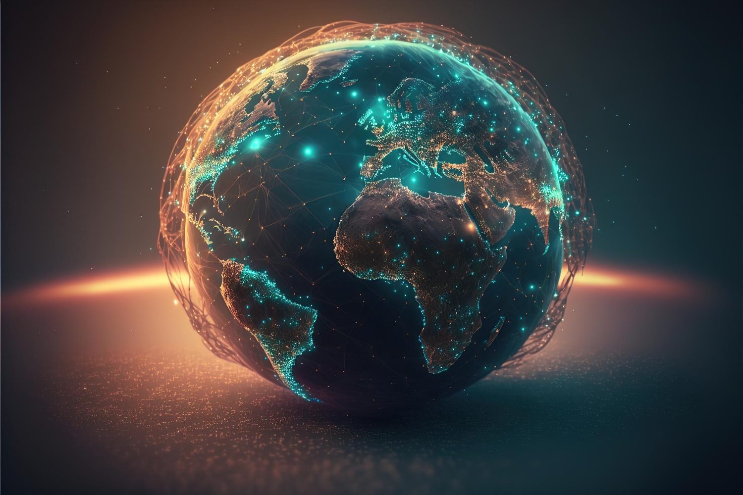 global-network-design-earth-globe-covered-with-glowing-net-ai-technology
